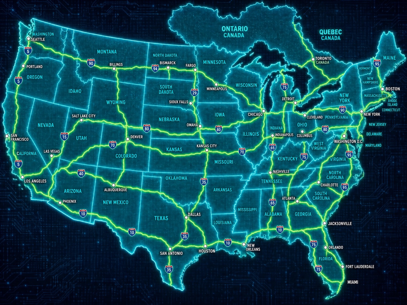 United States interstate map highlighting the freight corridors the network serves coast to coast